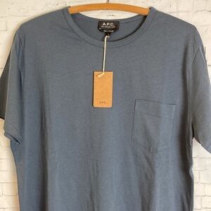 A.P.C. NWT Blue Crew Neck Pocket Tee Large Classic Minimalist Elevated Basic